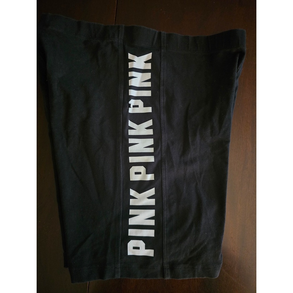 PINK Victoria's Secret Yoga Bike Shorts Black White Logo Graphic Womens Large